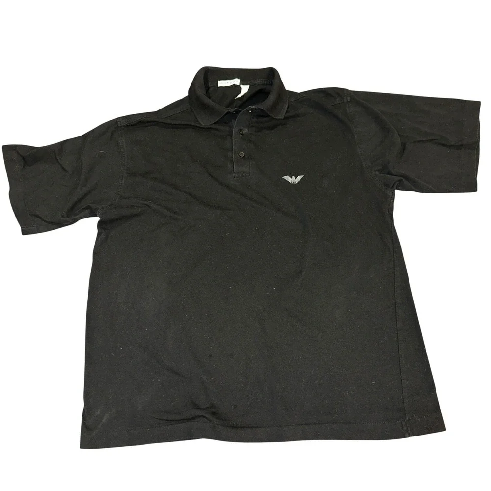 Vintage Y2K Giorgio Armani Mens Black Short Sleeve Polo Shirt Eagle Logo Size S